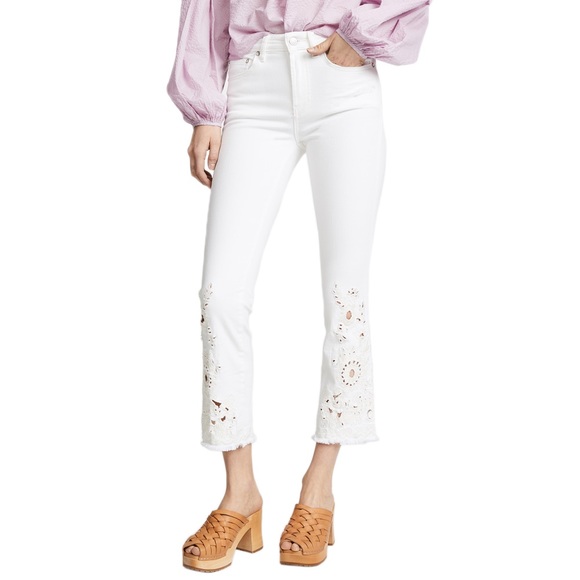 Free People Denim - Free people white cut work cigarette Cropped Jeans